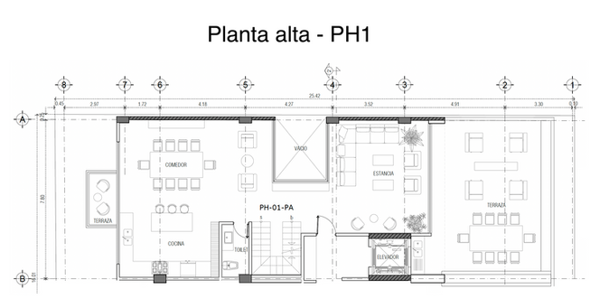 Plano de la planta alta del PH en venta en calle Lamartine 742 de Polanco V Seccion Mexico City