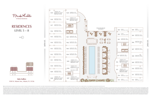 Plano de las plantas 5 a 8 de Frida Kahlo Wynwood Residences con distribución de unidades