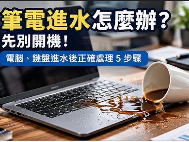 筆電進水怎麼辦？水或咖啡打翻在筆電鍵盤上的緊急處理示意