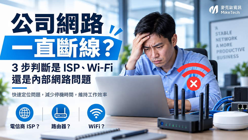 公司網路一直斷線,3 步判斷是 ISP、WiFi 還是內部網路問題