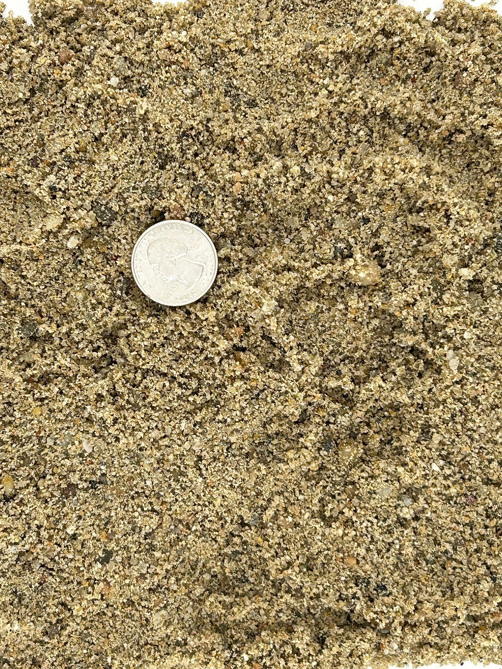 a dark brown and tan looking sand pile with a quarter for material size reference.