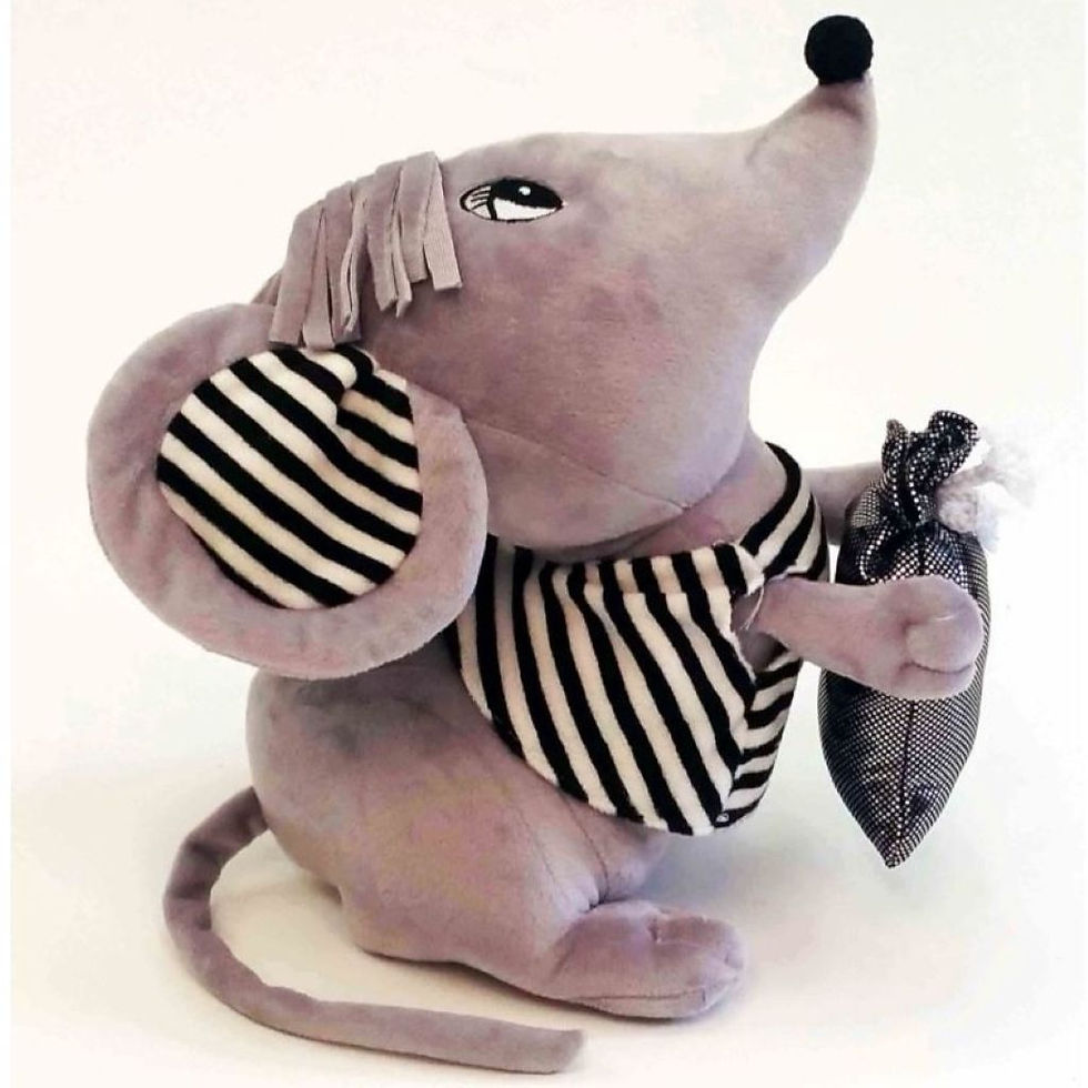 Thumbnail: This grey plush mouse holds a cute little bag to put an extra gift in. he is 11" tall.