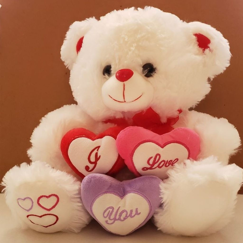 I Love YouTeddy is soft, red, pink, plush and 11 inches tall.