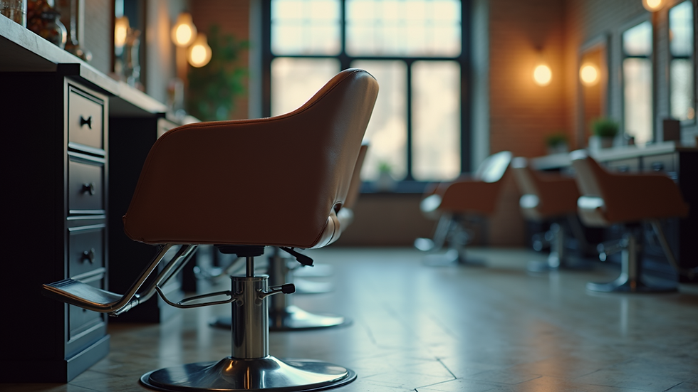 Eye-level view of a sturdy salon chair with metal base and leatherette upholstery
