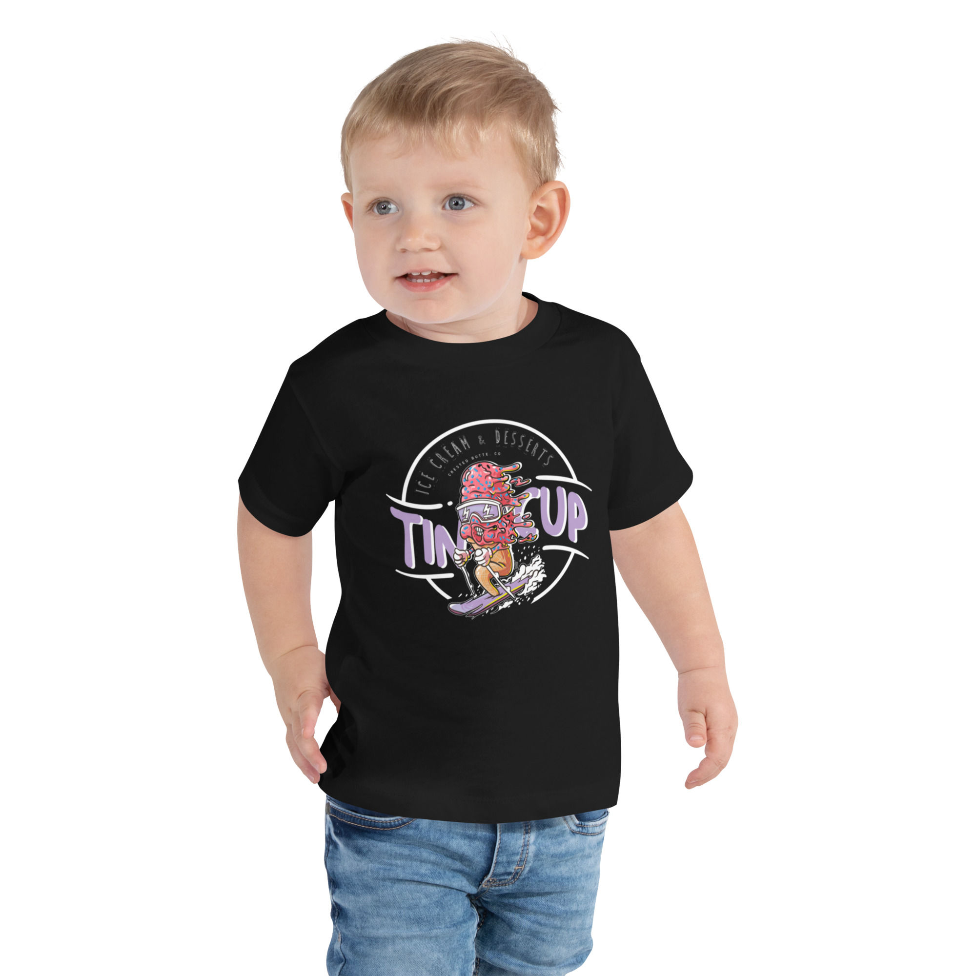 Toddler Short Sleeve Tee with Cone on Skis