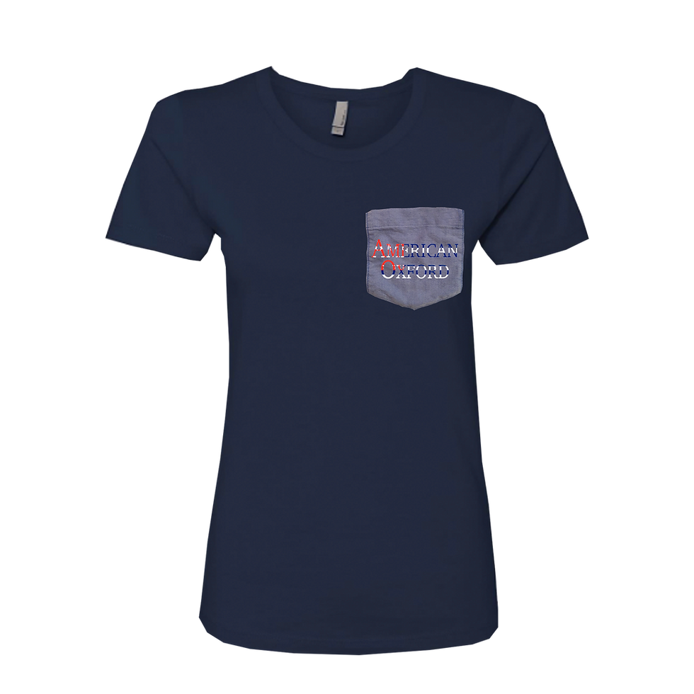 Navy t-shirt: American Oxford Silkscreened on Blue Pocket