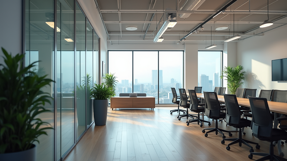 High angle view of a modern office workspace
