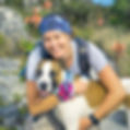 Kathy Leverton hiking with dog