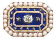 blue enamel pearl brooch