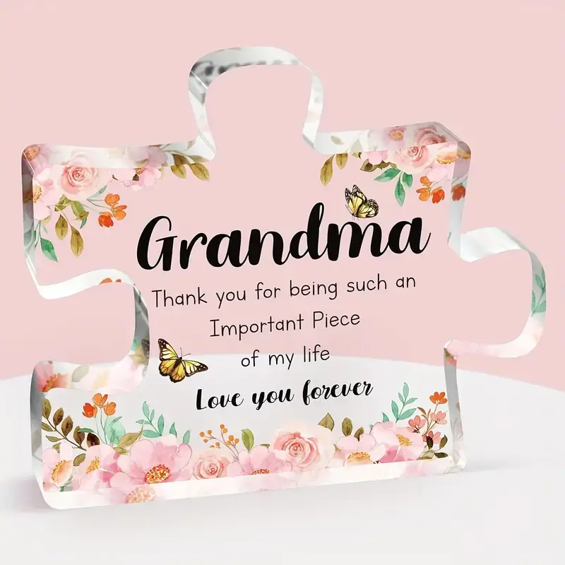 Grandma Birthday Gift - Engraved Acrylic Puzzle Piece, 3.9"x3.1", Desk Decor For Thanksgiving & Christmas