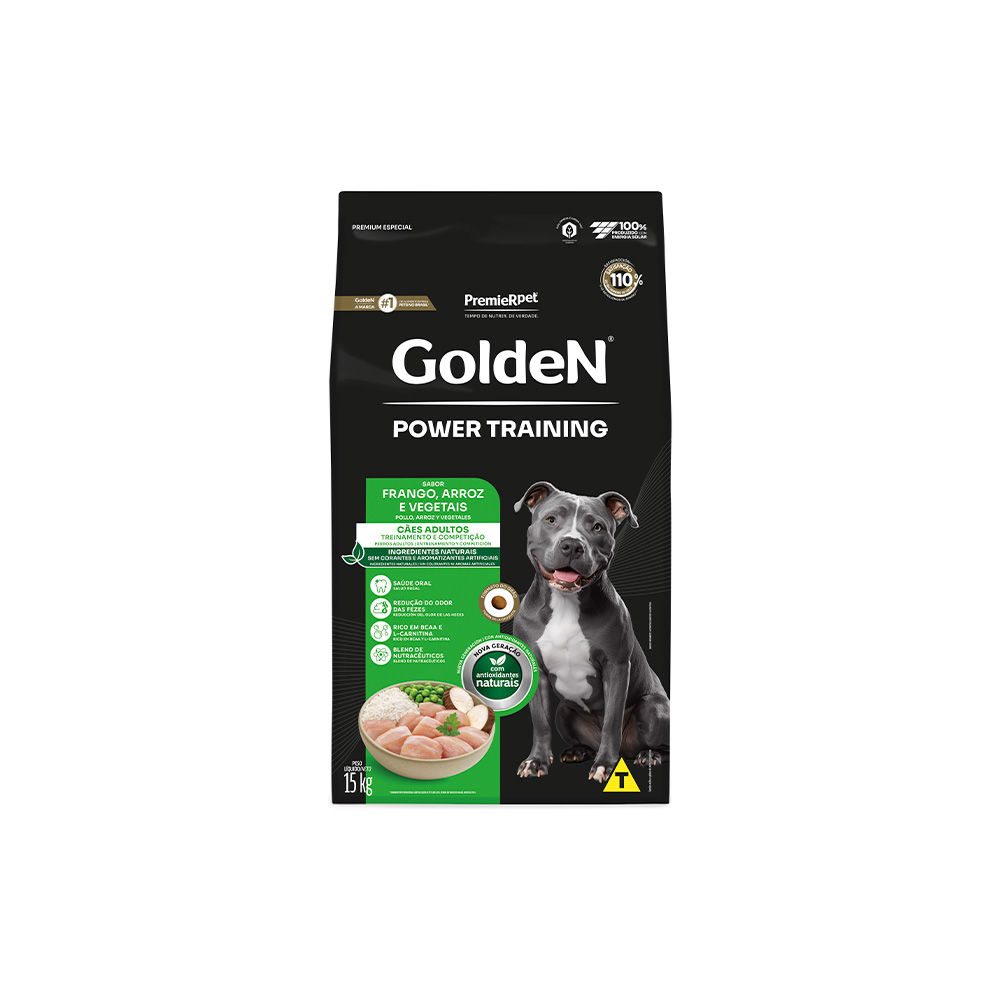 Ração Golden Power Training para Cães Adultos Sabor Frango e Arroz - 15kg