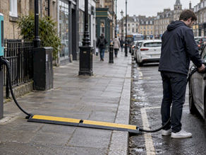 Protected EV cable at UK charging bay
