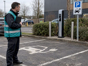 Officer inspecting marked EV charging bay