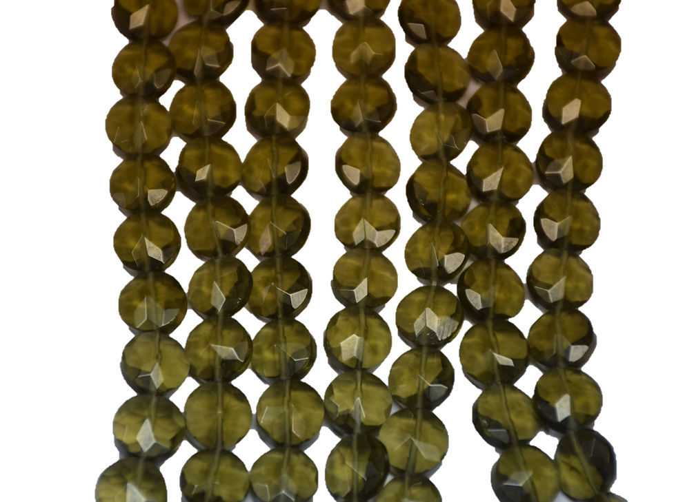 Μικρογραφία: Olive Jade Faceted Coin Shape Beads 10mm Size, 1 Strand Each of 16" Length