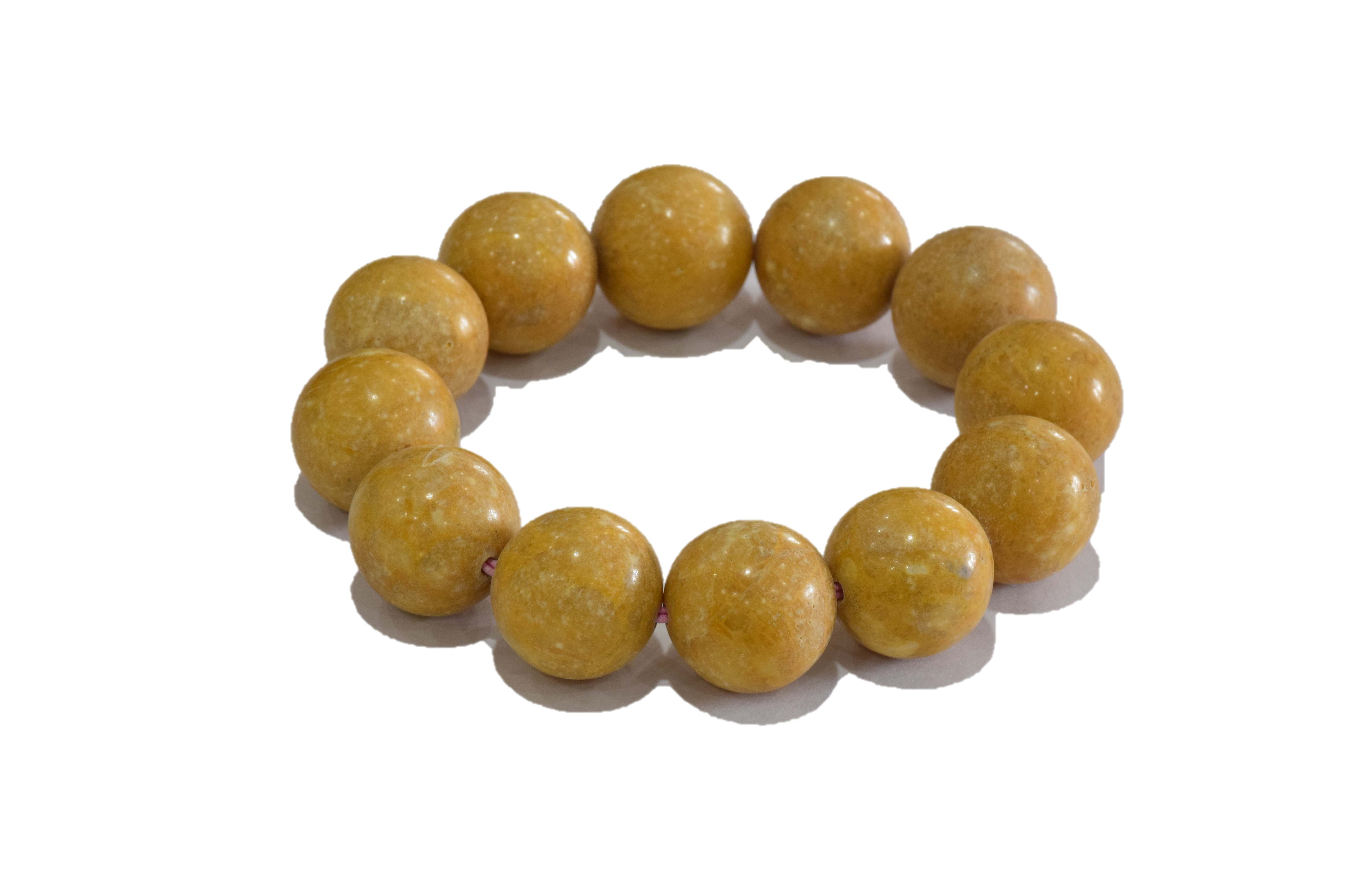 Dark Yellow Jade Plain Round Beads Bracelet ,Beads 19mm Size