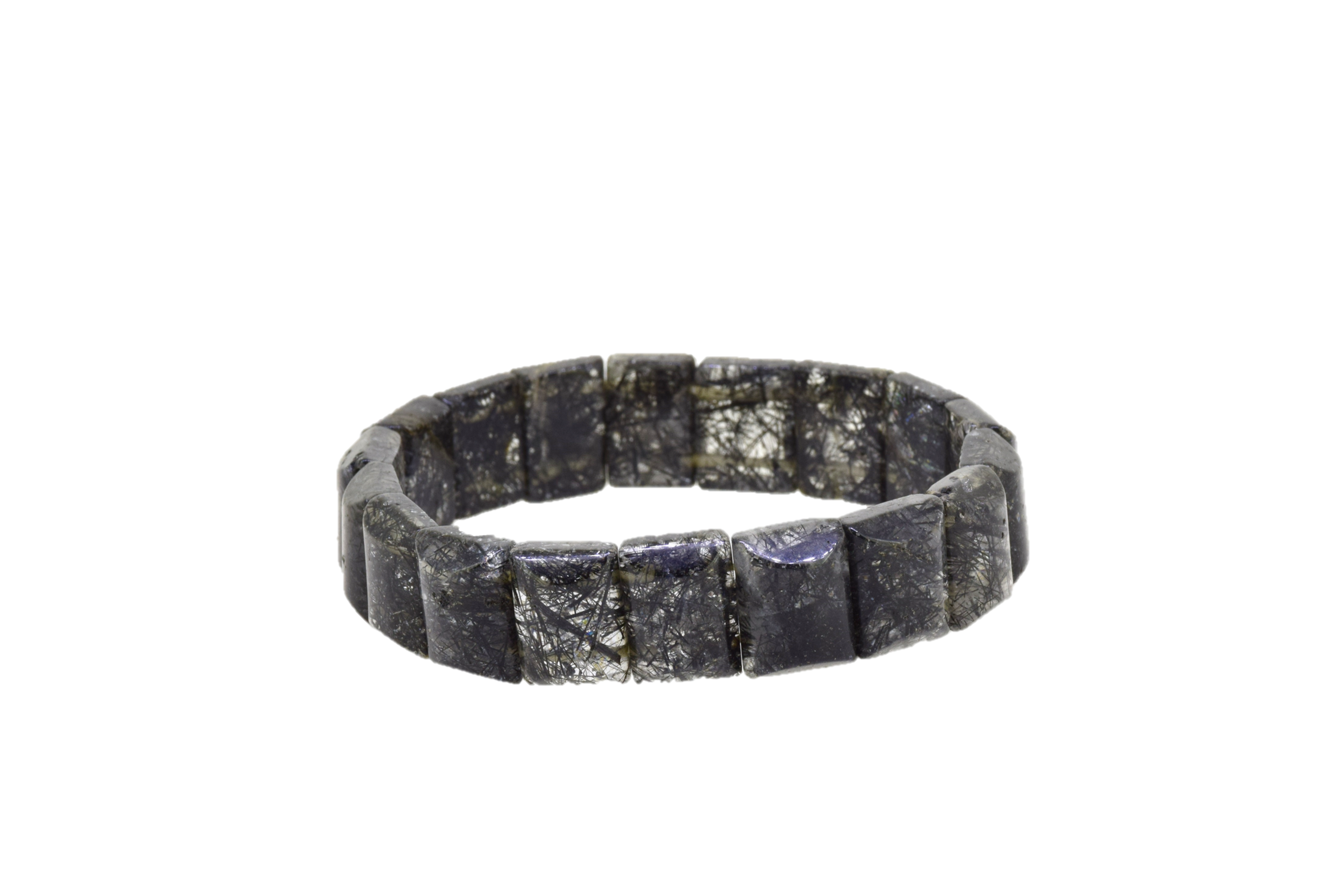 Black Rutiliated Quartz Plain Rectangle Beads Bracelet ,10x12mm Size