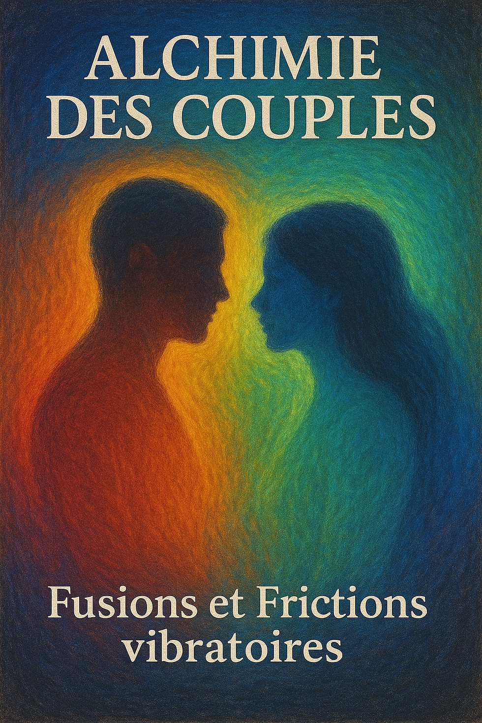 Formes abstraites de couleurs opposées en interaction évoquant choc puis harmonie