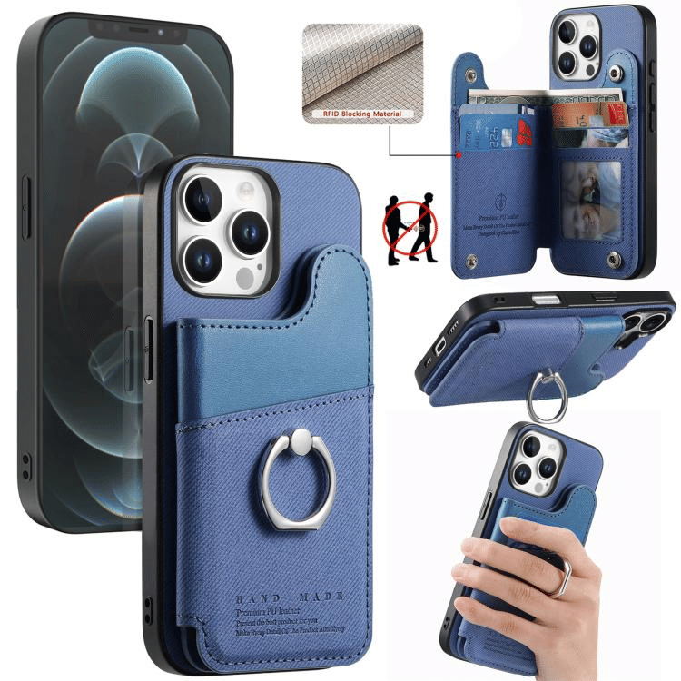 Miniatyrbilde: BW-3 Cloth Texture Multi-Card Ring Holder Wallet Phone Case for iPhone 12 Pro M