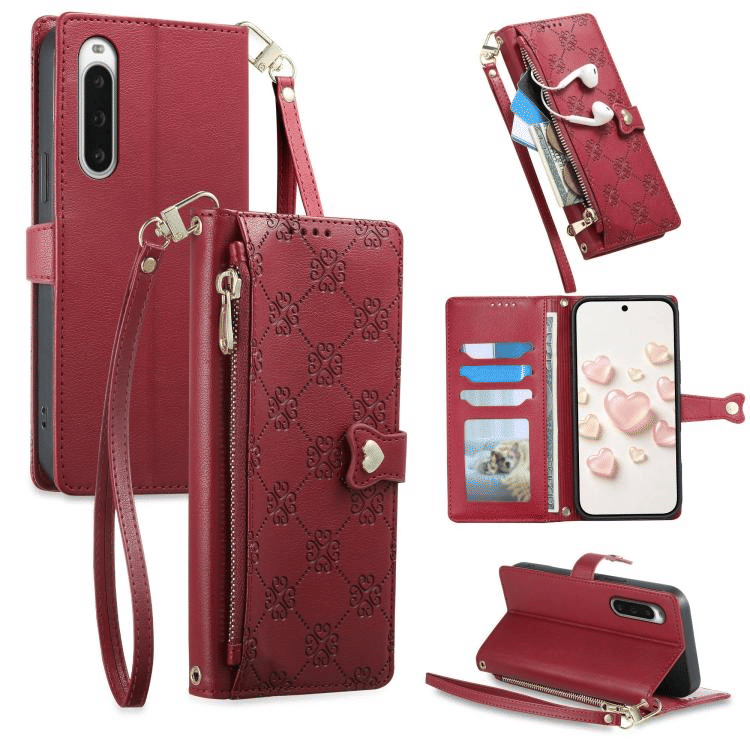 Miniatyrbilde: DF-09 Zipper Heart Buckle Wallet Leather Phone Case for Sony