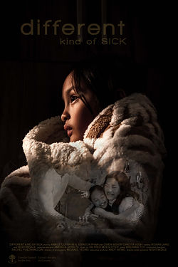 Poster art of Different Kind of Sick short film. It is a picture of the lead child protagonist bundled with a thick blanket in low lighting.