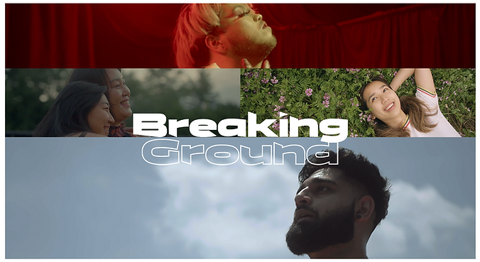 This is the cover art of Breaking Ground, an Asian Canadian Mental Health docuseries. The picture has 5 Asian Canadians looking stoic showcasing the characters in the show.
