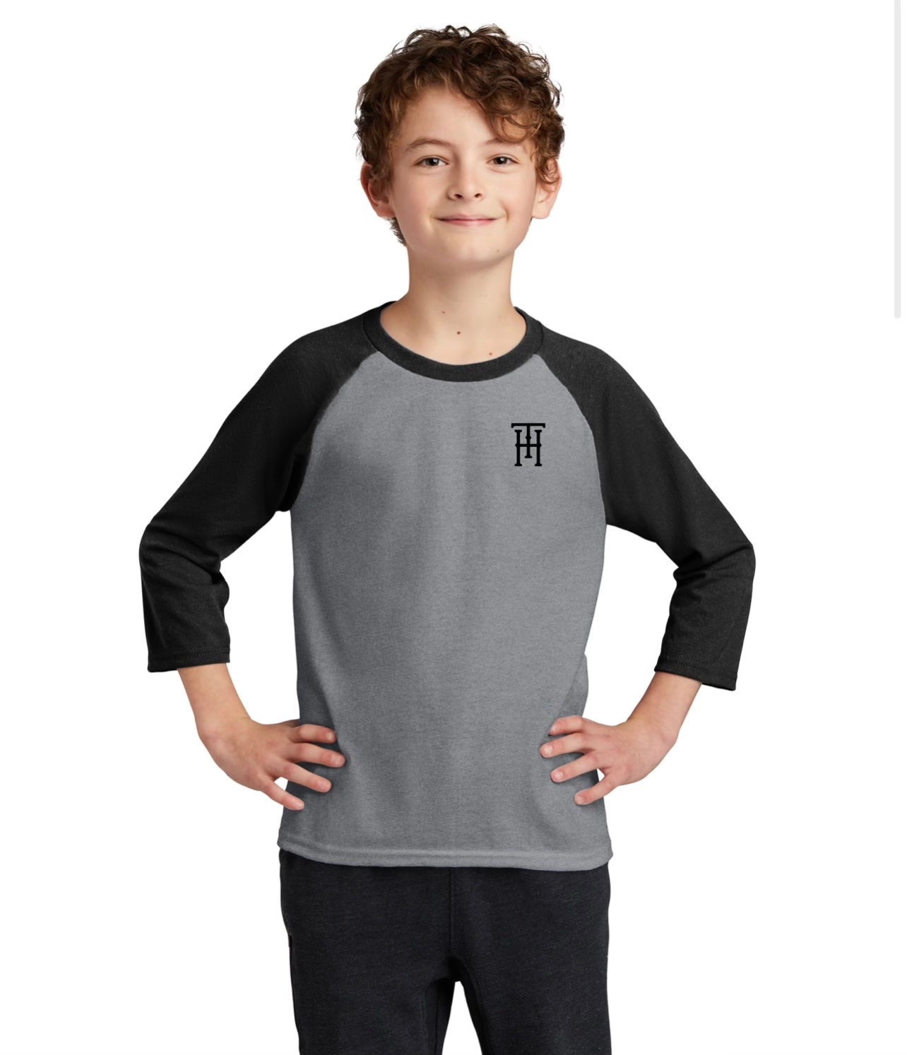 Grey/Black Kids 'TH' Long Sleeve Tee