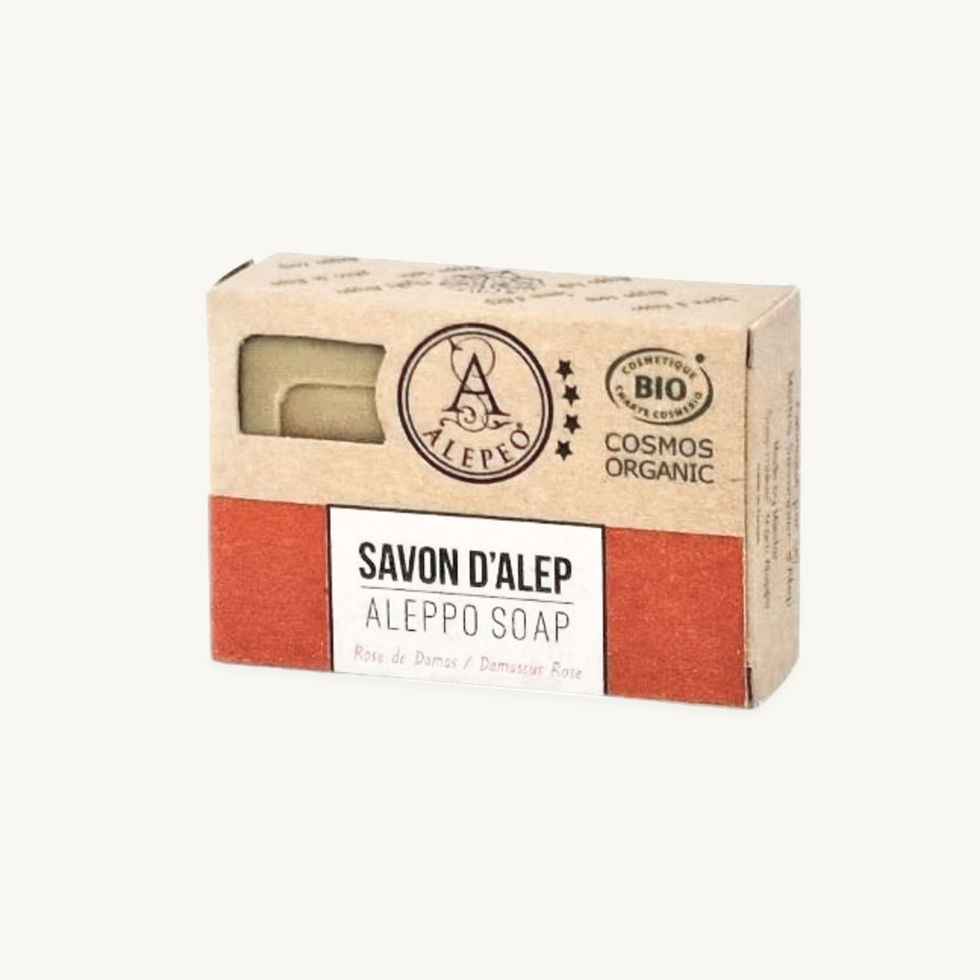 ALEPEO Bio-Alepposeife mit Damaszener-Rosenduft in Kraftpapierverpackung, 100 g