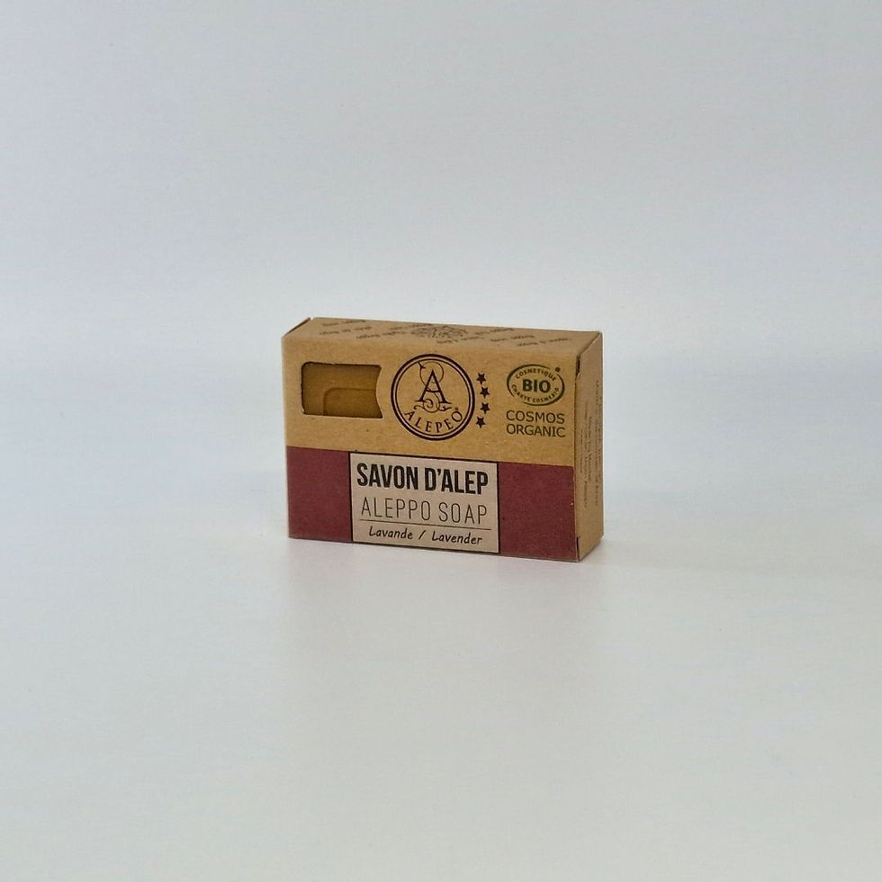Bio Alepposeife mit Lavendelduft – gepresste Naturseife mit Siegel in Kartonverpackung