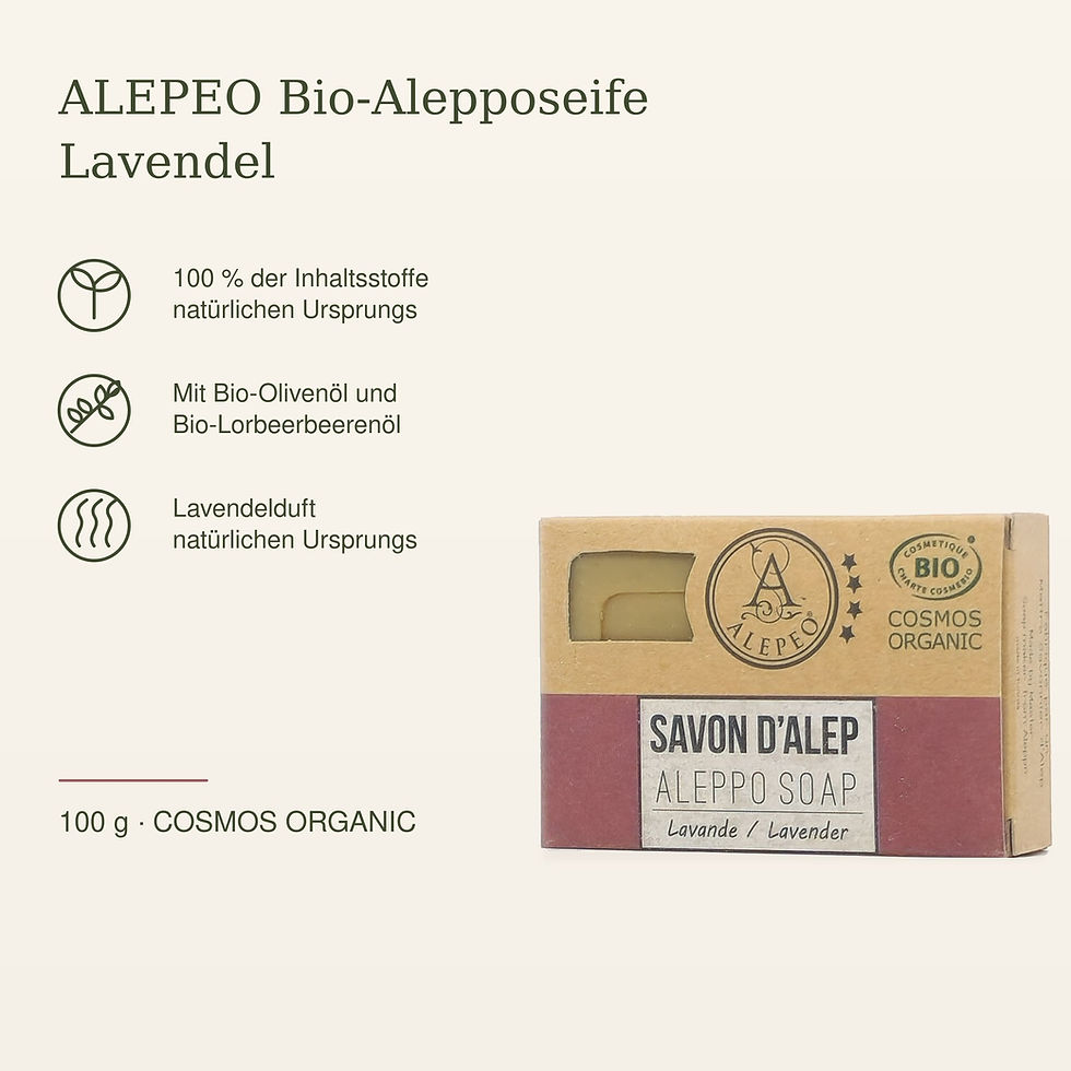 ALEPEO Lavendelseife mit COSMOS-ORGANIC-Zertifizierung für normale bis Mischhaut