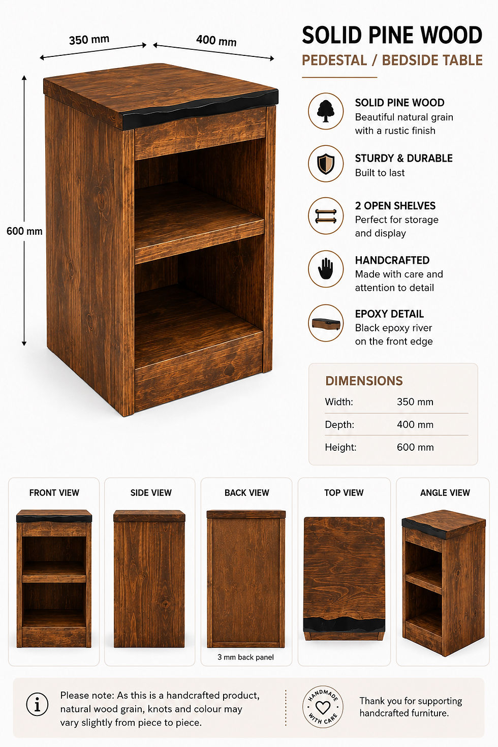 Thumbnail: Handcrafted Solid Wood Display Pedestal with Shelves