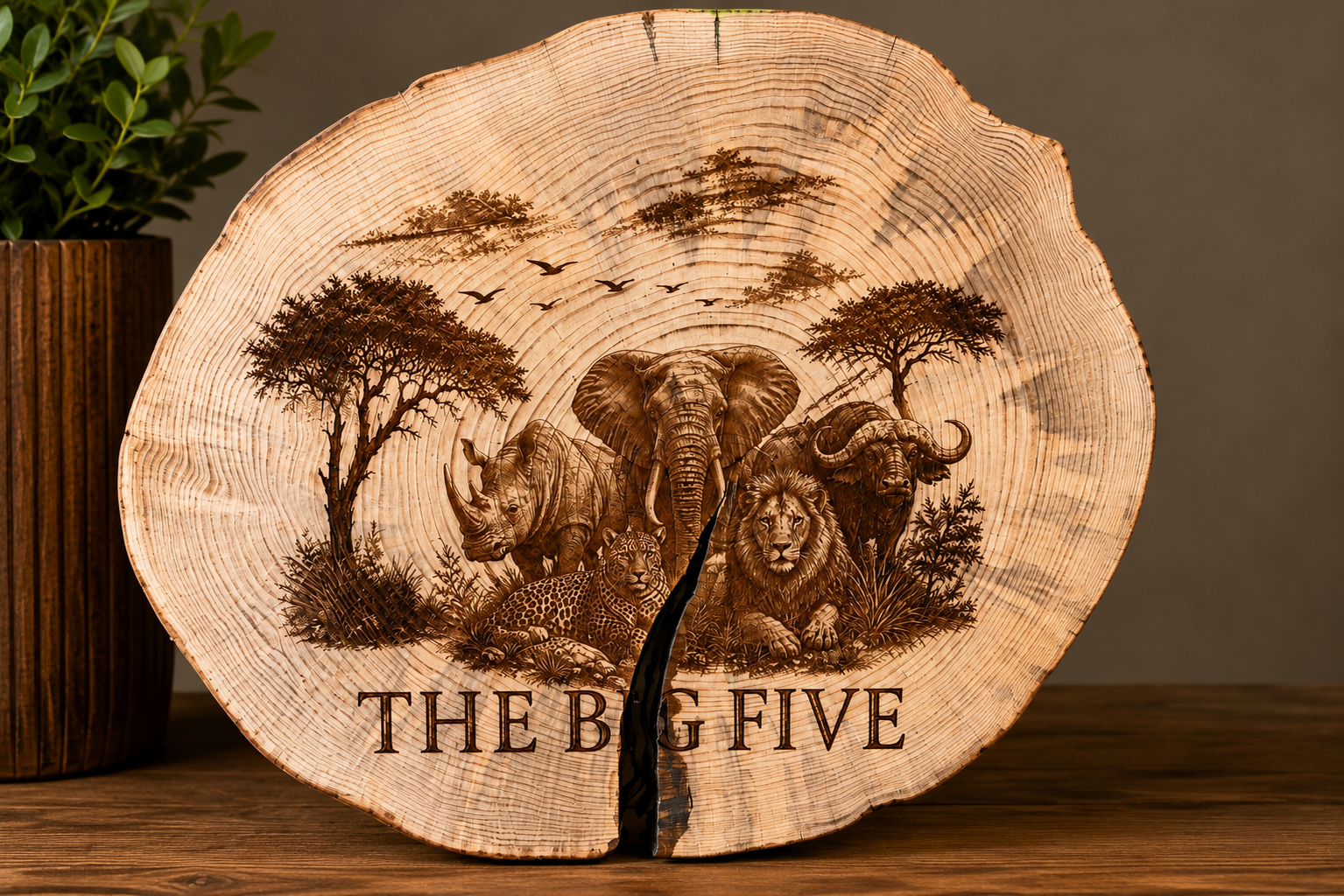 Handcrafted Solid Wood Big Five Wildlife Plaque