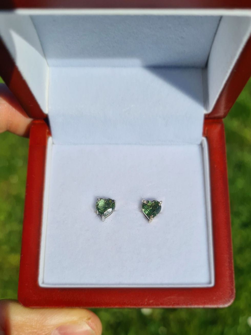 Thumbnail: Moldavite heart earrings silver A+++ 1.4g