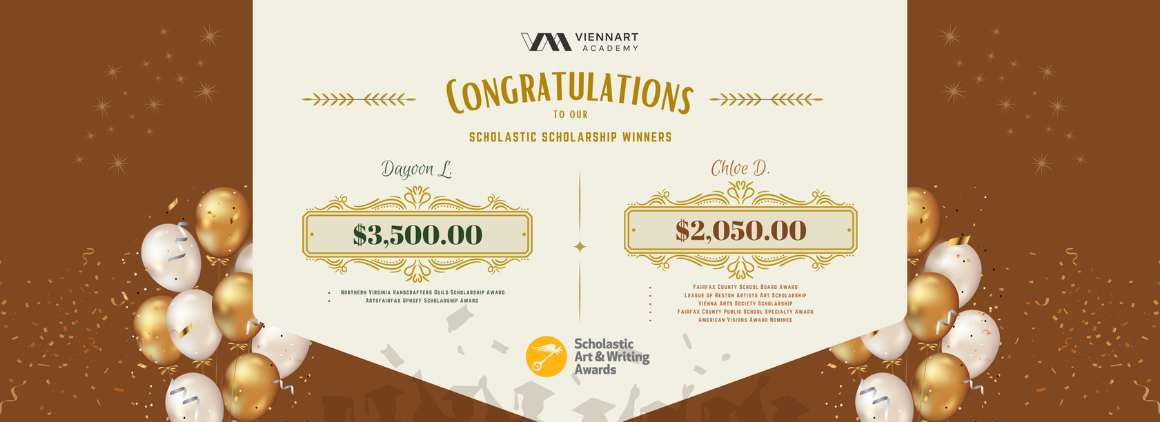 Our portfolio students Dayoon L. and Chloe D. won a total scholarships of $5550.00 at Scholastic Art & Writing Competitions