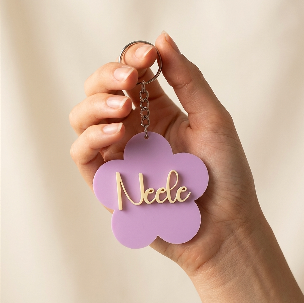 Schlüsselanhänger Gänseblümchen mit Wunschname personalisiert, Blumen Schlüsselanhänger mit 3D Name für Tasche oder Schlüssel