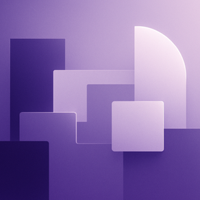 Abstract art with overlapping purple geometric shapes, including rectangles and a semicircle, creating a layered, modern design.