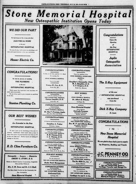 Ground House Stone Memorial Osteopathic Hospital Carthage_Evening_Press_1931_07_29.jpg