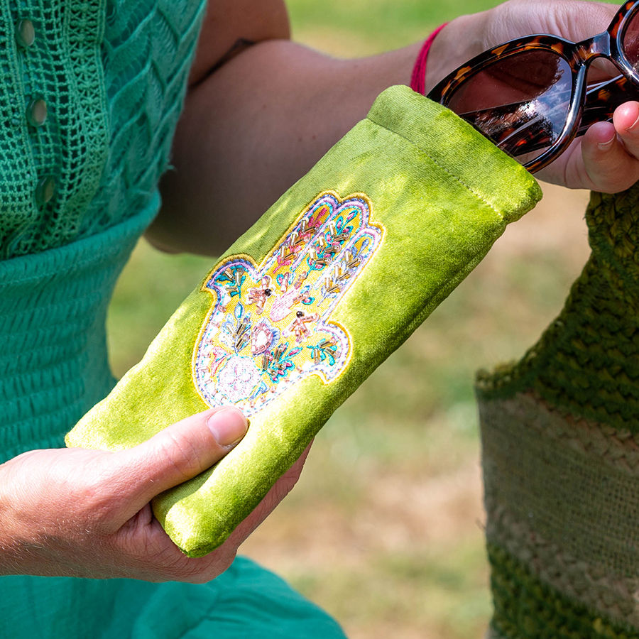 Thumbnail: Velvet Embroidered Hamsa Hand Glasses Case