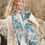 Thumbnail: Teal Blue Crane and Floral Jacquard Scarf