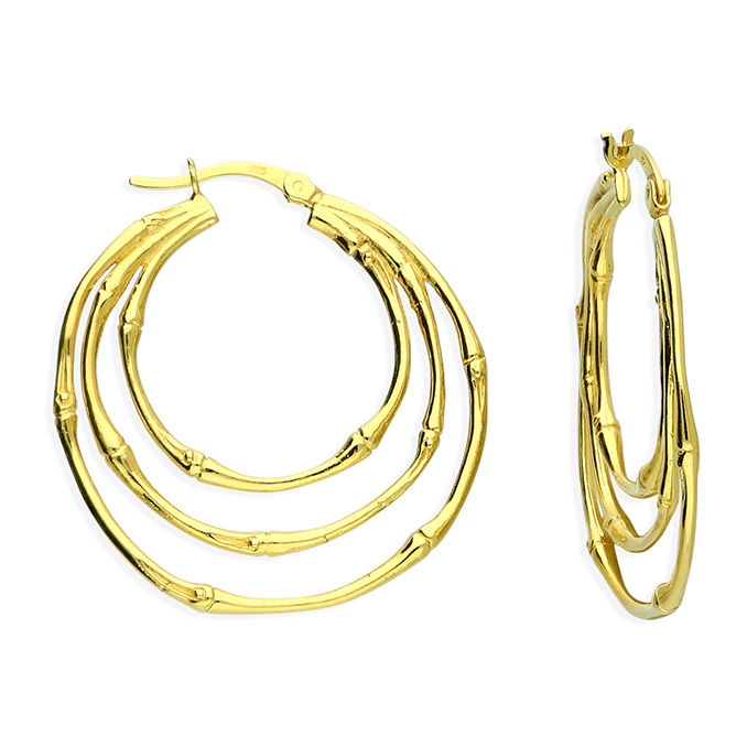 Thumbnail: Triple Bamboo Style Large Hoops