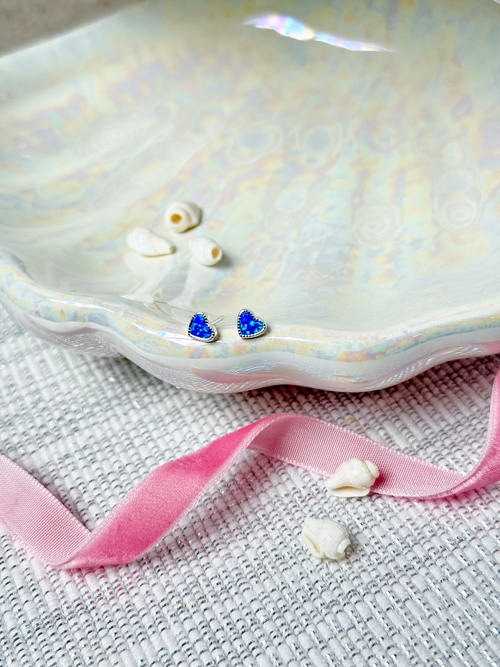 Thumbnail: Blue Opal Heart Studs