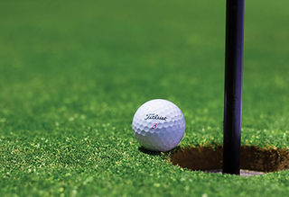 Her ses en golf bold og en golf kølle