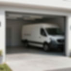White van for mobile auto glass service in a garage.