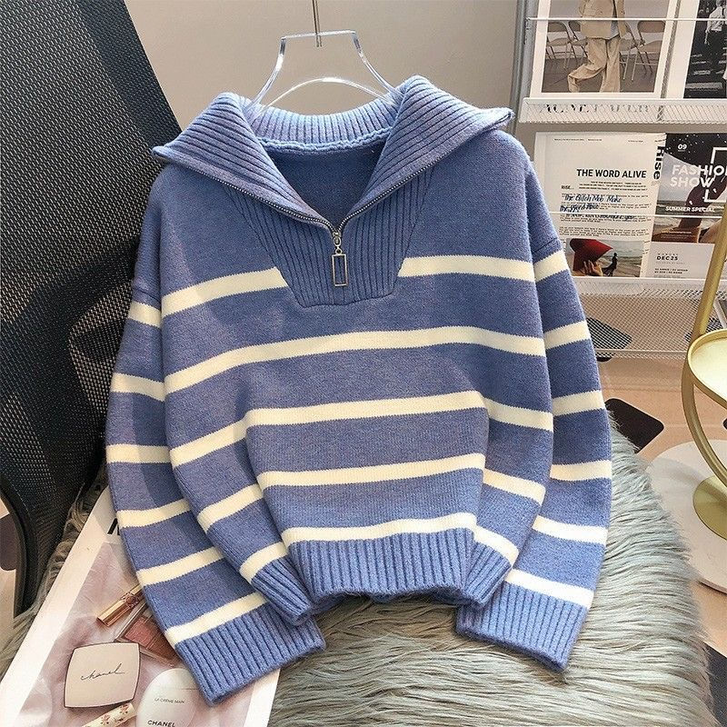 Thumbnail: Sweater pullover women Spring and Autumn underwear 2023 New zipper stripe underl