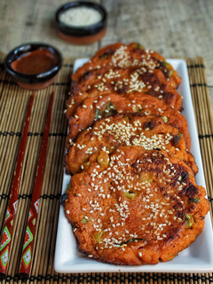 Kimchi-Buchimgae (Korean Potato Pancakes with Kimchi & Gochujang)