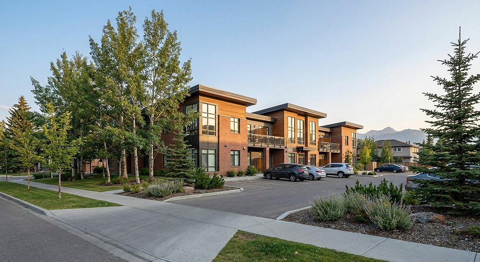 Low-rise Alberta apartment building exterior reviewed for a building condition report