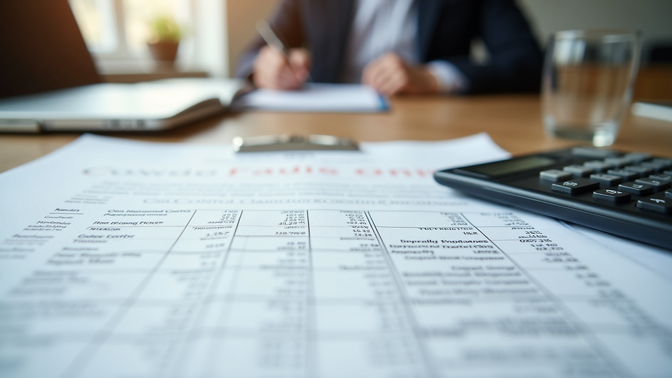 Close-up view of condo meeting minutes and financial documents on a table