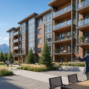 Engineer meeting condo owners outside an Alberta low-rise condominium