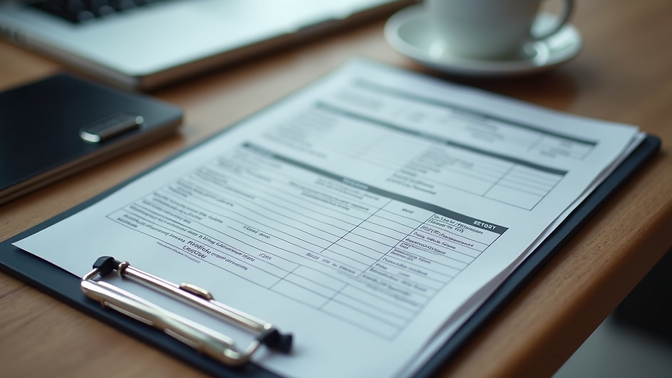 High angle view of a commercial property inspection report on a clipboard