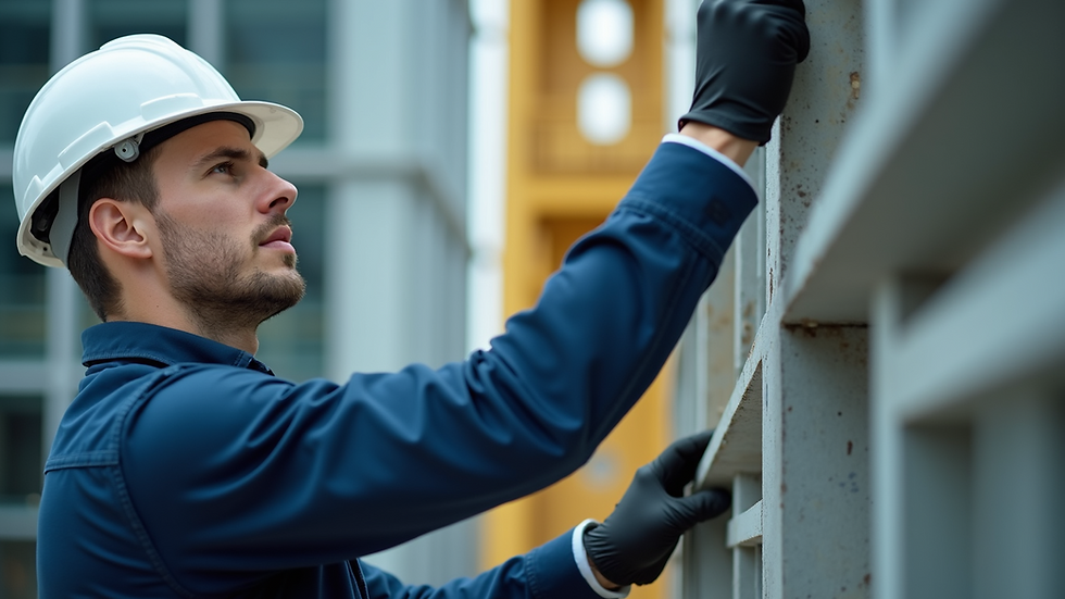 Close-up view of a professional inspecting building infrastructure
