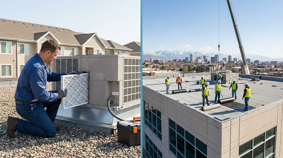 Engineer inspecting rooftop common property on an Alberta condominium
